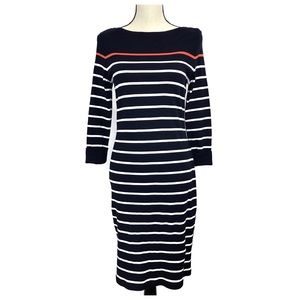 Lauren RL} Navy&White Striped Dress w/Orange, L